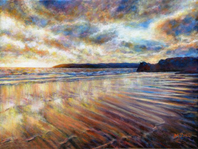 sunset reflections beach art painting for sale