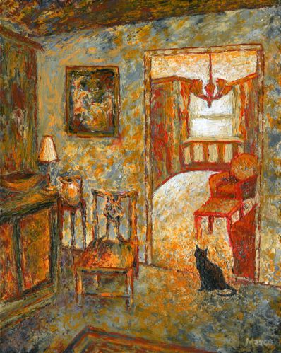 cat in room, interior art painting for sale