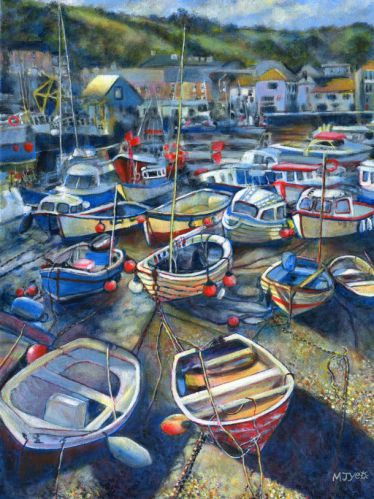 fishing boats at mevagissey cornish art painting for sale