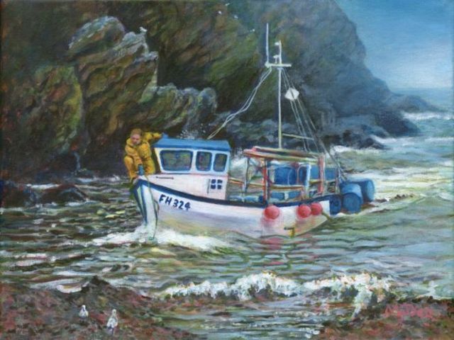 cornish traditional fishing boat painting for sale