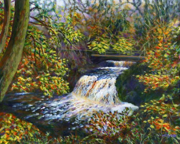 hamsterley forest waterfall art painting for sale