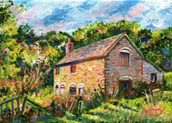 landscape abandoned cottage painting for sale