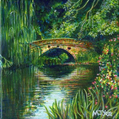 landscape canal bridge nature painting for sale