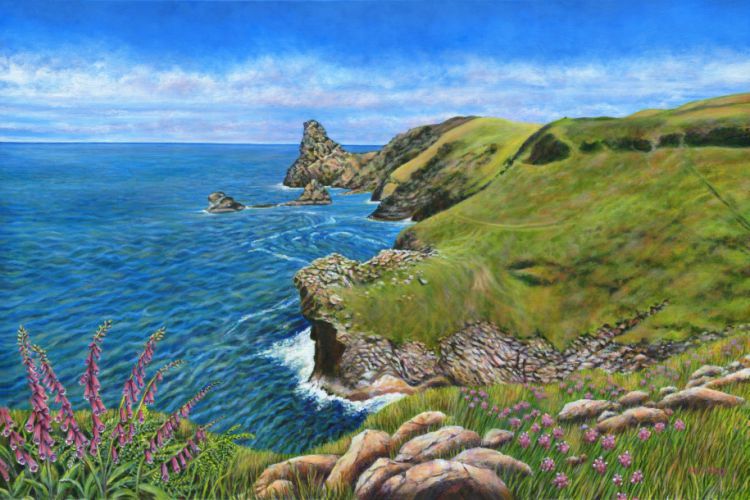 Cornish coast view from Tintagel to Boscastle painting