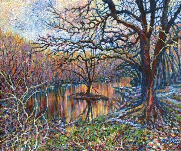 pond reflections impressionist art painting for sale