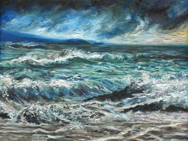 original oil painting, rough seascape art for sale