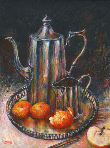 Still life with silverware painting for sale