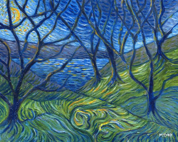 night trees van gogh style art painting for sale