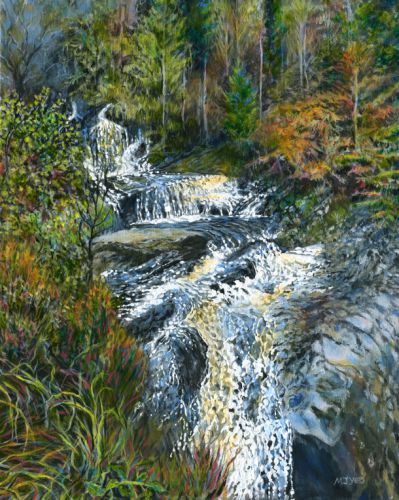Welsh waterfall art painting for sale