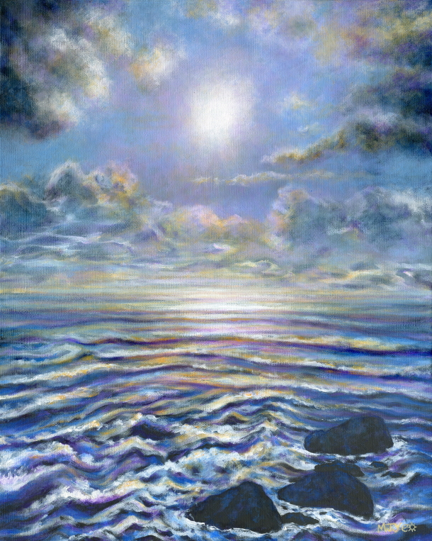atmospheric sunset seascape art painting for sale