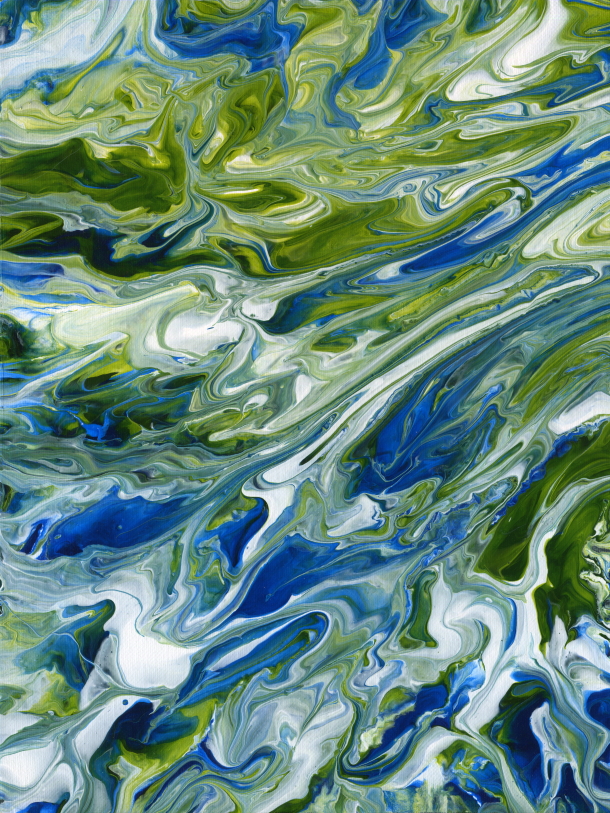 abstract blue and green acrylic pour painting for sale
