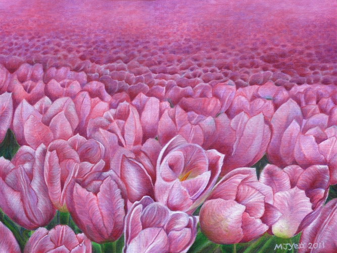 botanical field of tulips painting for sale