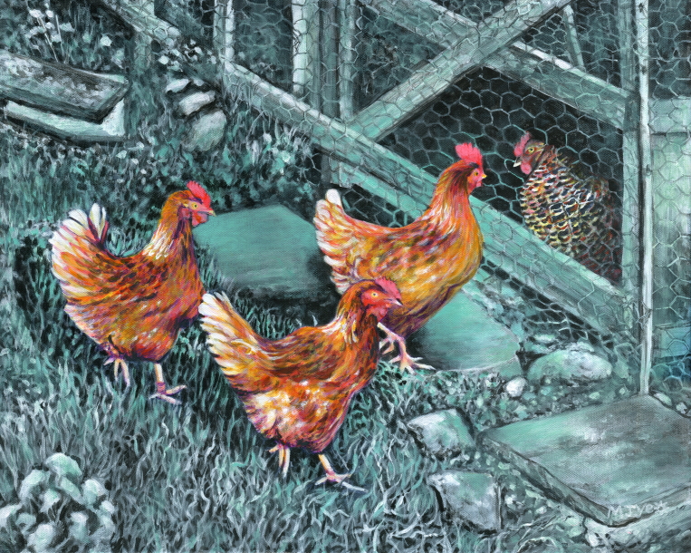 chickens farm art painting for sale
