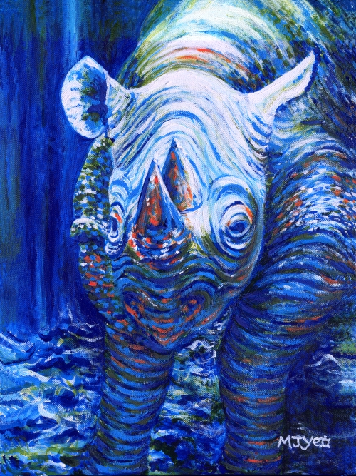 contemporary blue rhino zoo animal painting for sale