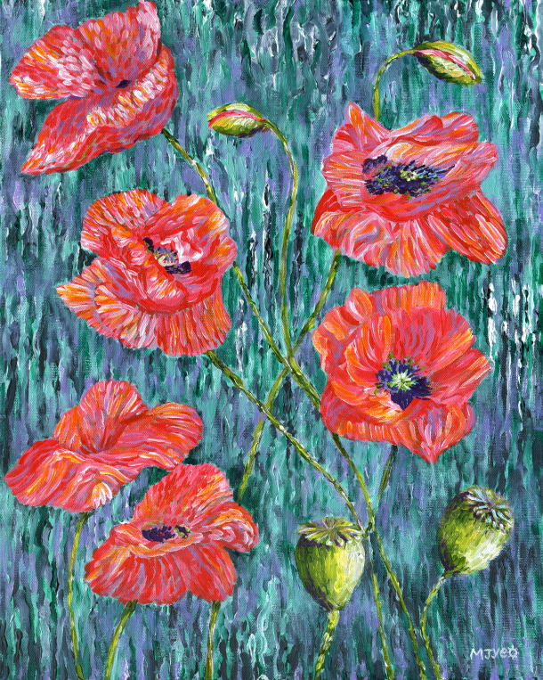 contemporary poppies flower art painting for sale