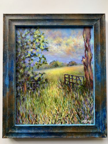 English countryside field landscape art painting framed