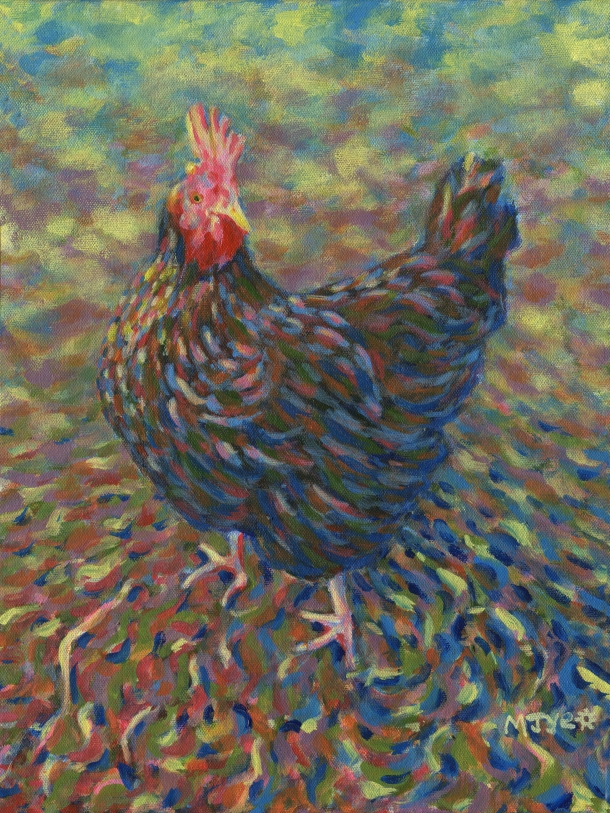 farm animal impressionist chicken painting for sale