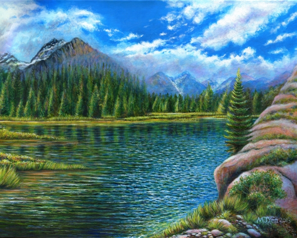 landscape lake and mountain painting