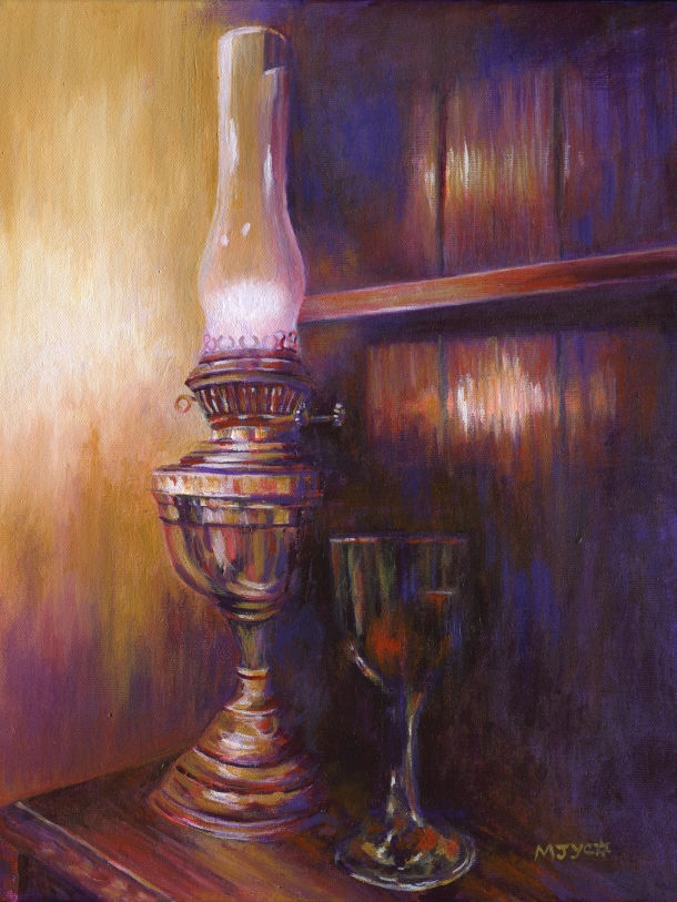 oil lamp still life art painting for sale