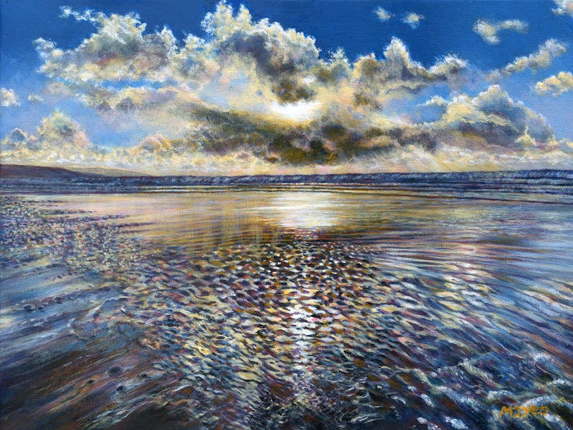 seascape reflection on sand beach painting for sale