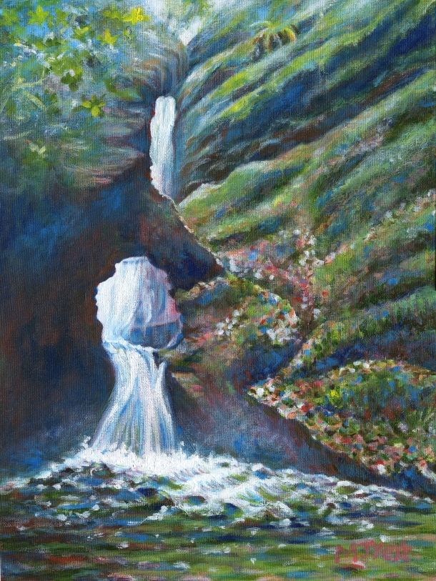 St Nectan's Glen, Cornwall, waterfall painting for sale