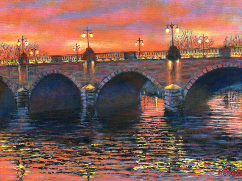 Worcester bridge at sunset painting for sale