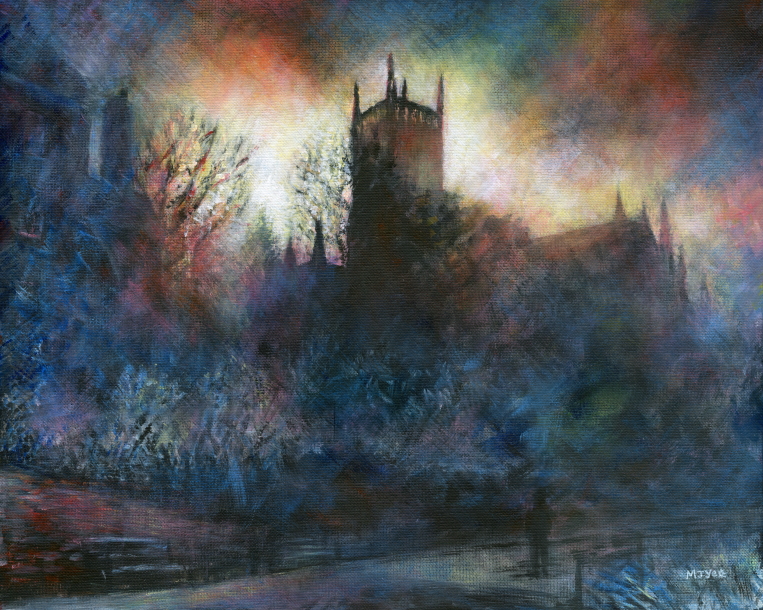 Worcestershire paintings for sale - Worcester cathedral at dawn