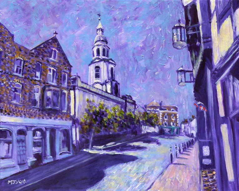 St Nicholas Street Worcester cityscape painting for sale