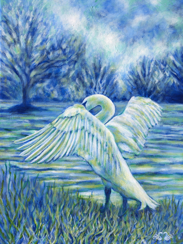 Worcester swan with wings out painting for sale